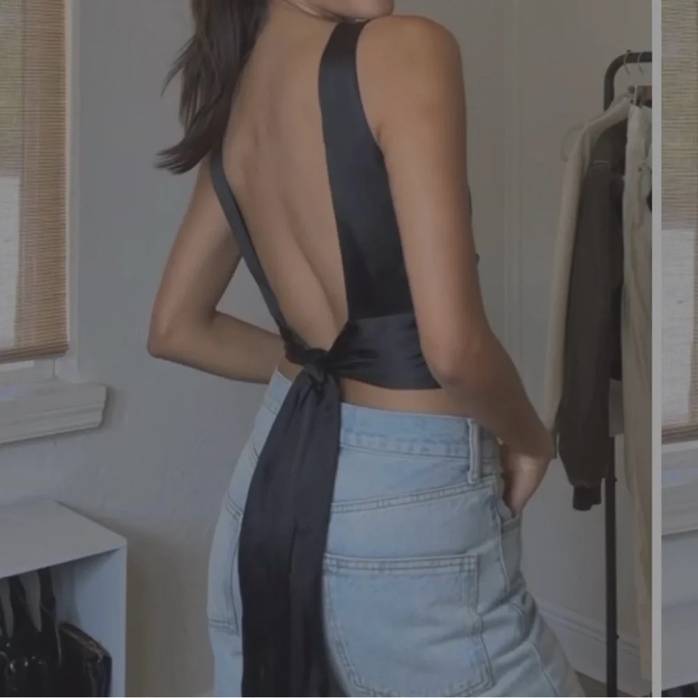 Commense Cowl Neck Ruched Open Back Crop Top for holiday Christmas party gift - Picture 3 of 8